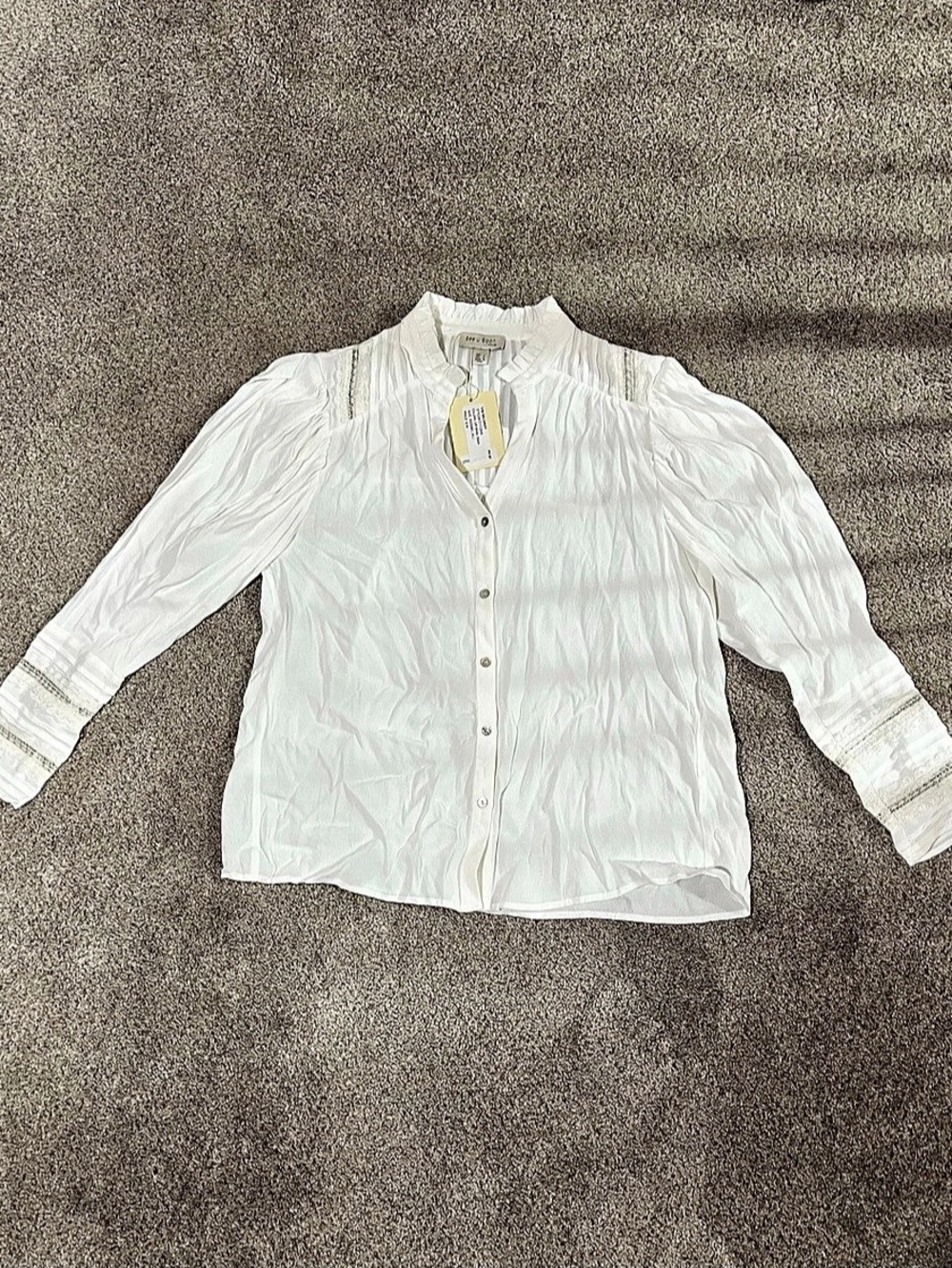 See U Soon 1130 DELINERY Lace Trim Blouse in White Size XS/S NWT
